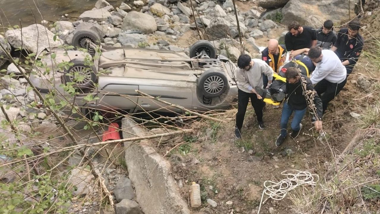 Artvin'de dere yatağına devrilen otomobilin sürücüsü yaralandı