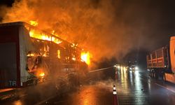 Otoyolda feci yangın: Pamuk yüklü tır alev alev yandı!