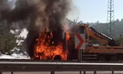 Kastamonu'da seyir halindeki vinç alevlere teslim oldu!