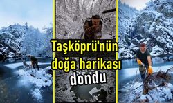 Taşköprü'nün doğa harikası Kocagöl ve şelalesi dondu