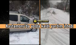 Kastamonu’da karlı yolda mahsur kalan sürücü video ile yardım istedi (görüntülü haber)