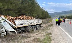 Feci kaza: Kastamonu plakalı tomruk yüklü kamyon devrildi