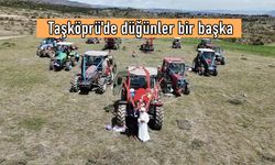 Taşköprü'de gelin direksiyona geçti: Traktör, çiftçi çiftin gelin arabası oldu (görüntülü haber)