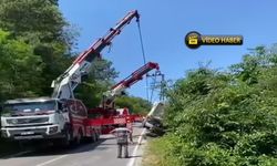 Kastamonu’da tarlaya uçan kamyon 2 vinçle kurtarıldı (görüntülü haber)