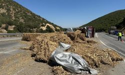 Feci kaza! Balya yüklü tır yan yattı, 1 yaralandı