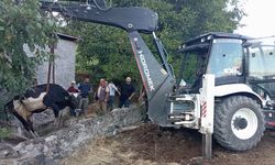 Kuyuya düşen ineğe kurtarma operasyonu