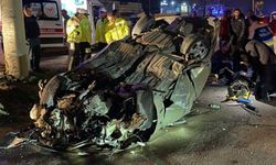 Refüje ve Elektrik Direğine Çarpan Otomobil Takla Attı! 1 Yaralı