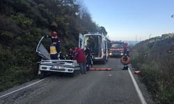 Yamaçtan kopan kaya aracın üzerine düştü: Yaralılar var!