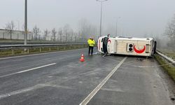 Ambulans bariyerlere çarpıp devrildi, 2 kişi yaralandı