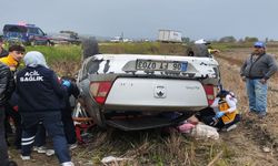 Otomobil çeltik tarlasına devrildi: Yaralılar var!