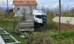 Tırın tarlaya uçtuğu feci kazada sürücü yaralandı
