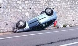 Faciadan dönüldü: Takla atan otomobilden sağ çıktılar