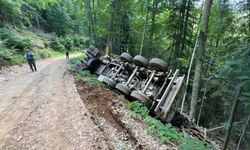 Korkutan kaza: Odun yüklü kamyon devrildi