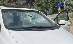 Seyir halindeki otomobilin üzerine kaya düştü! Sürücü yaralandı
