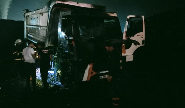 Talaş yüklü kamyon yandı