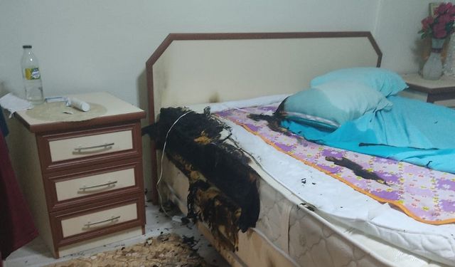 Kastamonu'da elektrikli battaniyede çıkan yangını söndürmek isterken hastanelik oldu!