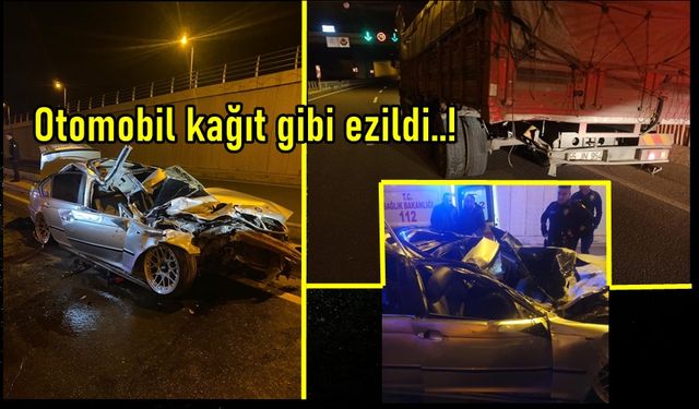 Kastamonu'da feci kaza: Kamyona arkadan çarpan otomobil hurdaya döndü! 2'si ağır 3 yaralı