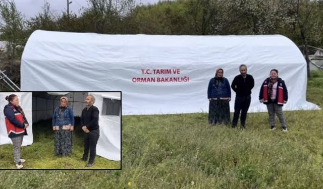 Kastamonu’da ahırı kar altında kalan köylüye çadır ahır desteği