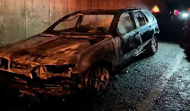 Alevlere teslim olan otomobil kül oldu