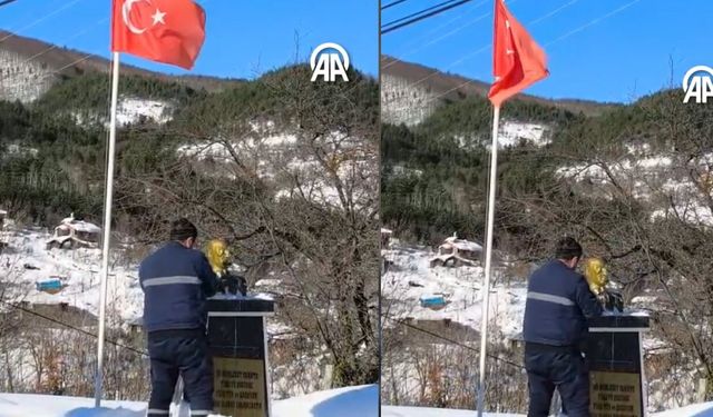 Kastamonu’nun ilçesinde, Atatürk büstü de kardan arındırıldı
