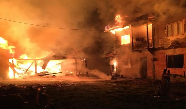 Kastamonu'da geceyi alevler aydınlattı: 2 katlı ev, ahır, odunluk ve samanlık yandı