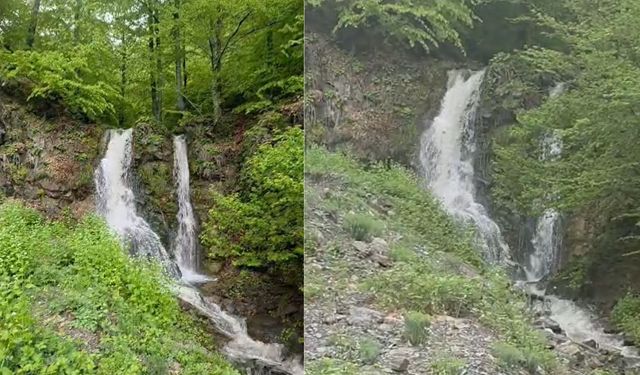 Hanönü’de doğa canlandı: Çiftgüzeller Şelalesi coştu