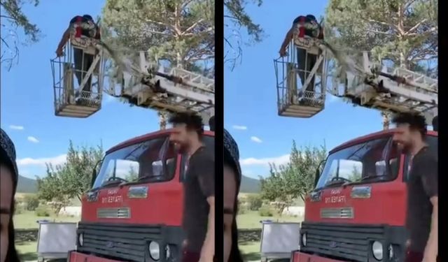 Kastamonu’da ağaca takılan dronu itfaiye ekipleri kurtardı