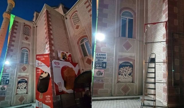 Tosya’da camiye asılan reklamlar infial yarattı: Müftülükten açıklama geldi