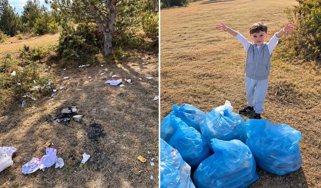 Taşköprü'de minik öğrenciden çevre için örnek davranış