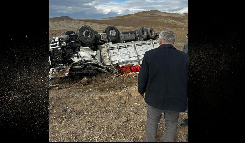 Soğan yüklü kamyon devrildi: 5 Yaralı var (görüntülü haber)