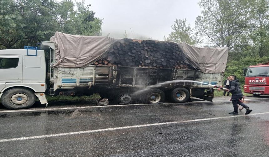 Kastamonu plakalı kamyon alev aldı
