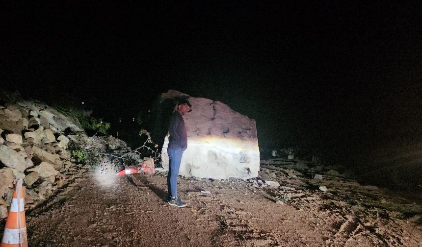Kastamonu'nun ilçesinde düşen dev kaya yolu kapattı