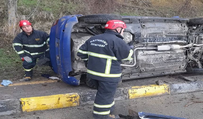 Kastamonu-Ankara Yolunda Korkutan Kaza: Otomobil Takla Attı