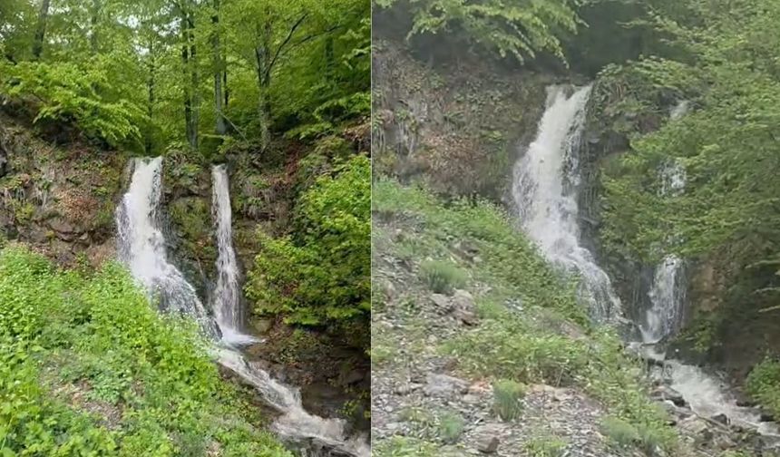Hanönü’de doğa canlandı: Çiftgüzeller Şelalesi coştu