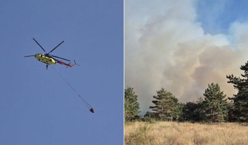 Taşköprü’de alevlerle mücadele sürüyor: Helikopter de devrede
