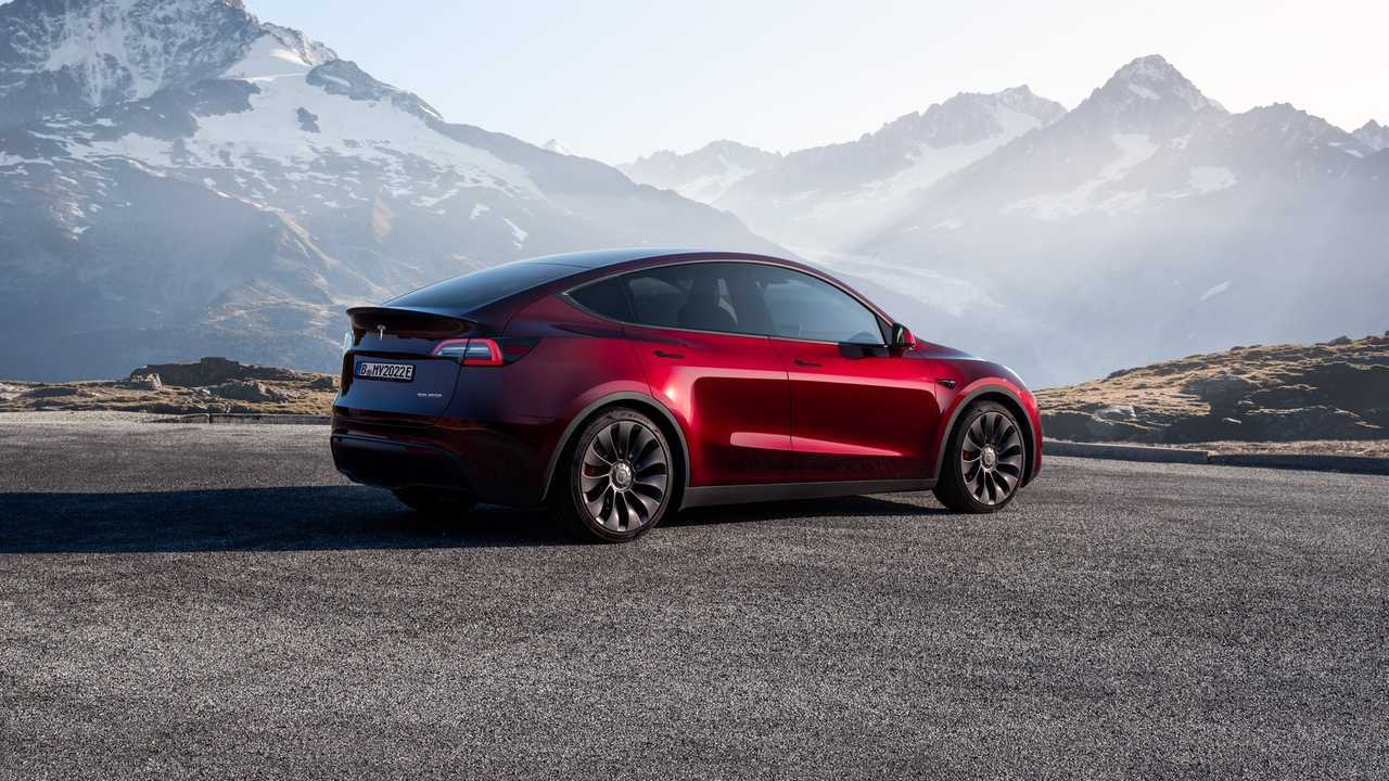 Tesla Model Y In Midnight Cherry Red Multi Layered Paint