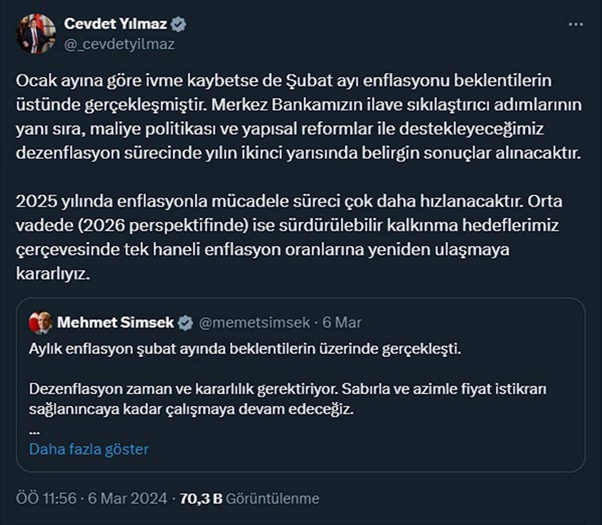 Cevdet Yilmaz Enflasyon Aciklamasi