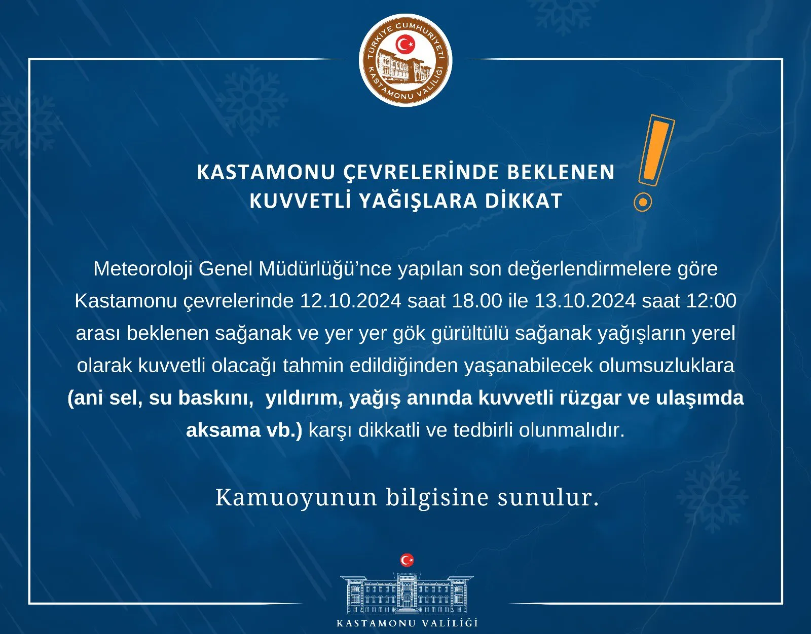 Kastamonu Valiliği'nden Uyarı Kuvvetli Yağış Bekleniyor! 1