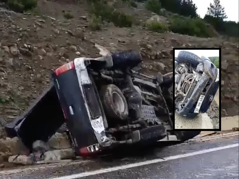 Kastamonu'da Kaza Pikap Şarampole Devrildi! 1