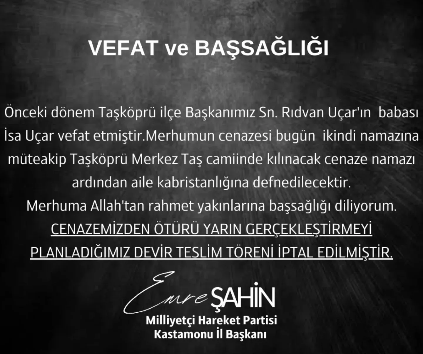 Mhp Taşköprü İlçe Başkanlığı Devir Teslim Töreni İptal Edildi (2)