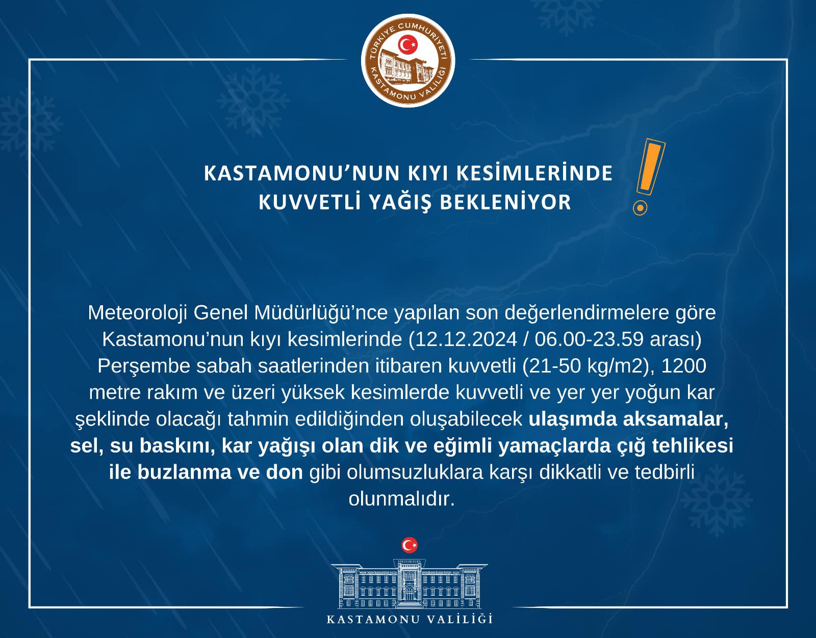 Kastamonu Valili Meteoroloji Uyarı