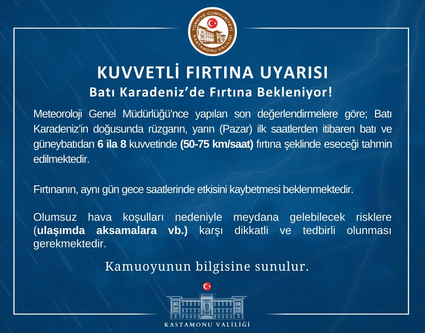 Kastamonu'da Fırtına Kastamonu Valiliği Uyardı!