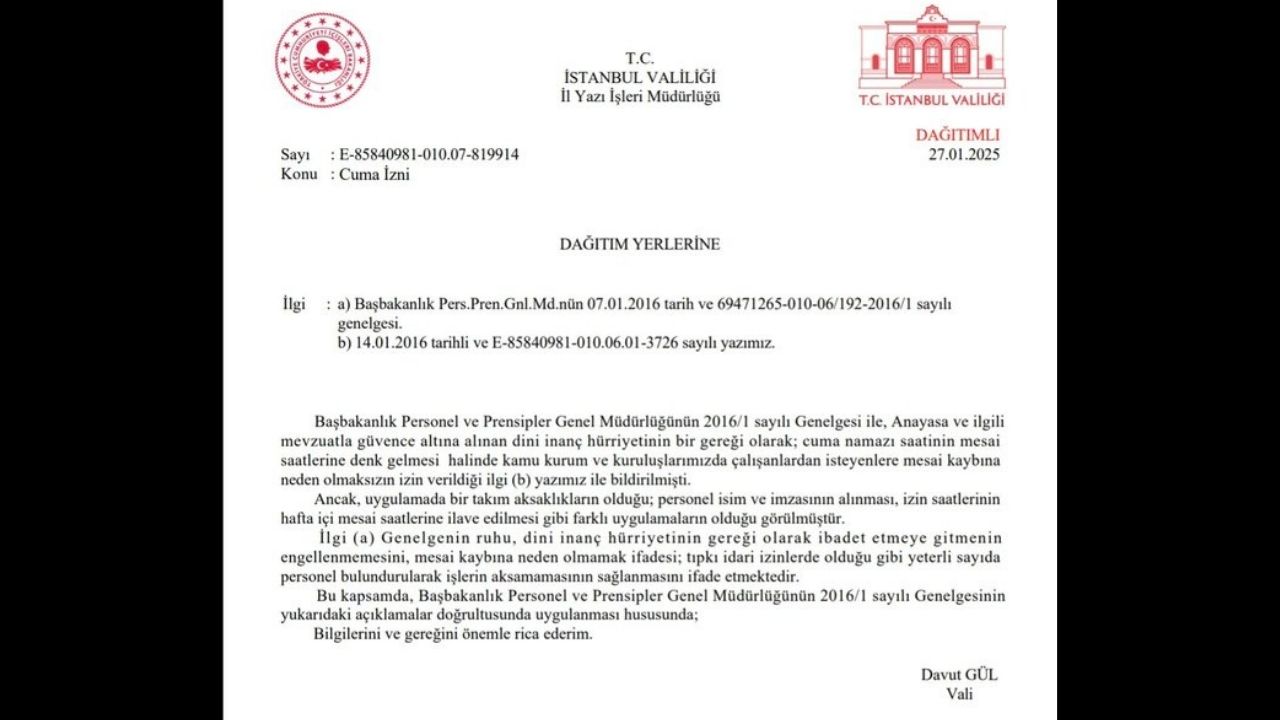 İstanbul Valiliği’nden ‘Cuma Namazı’ Uyarısı (1)