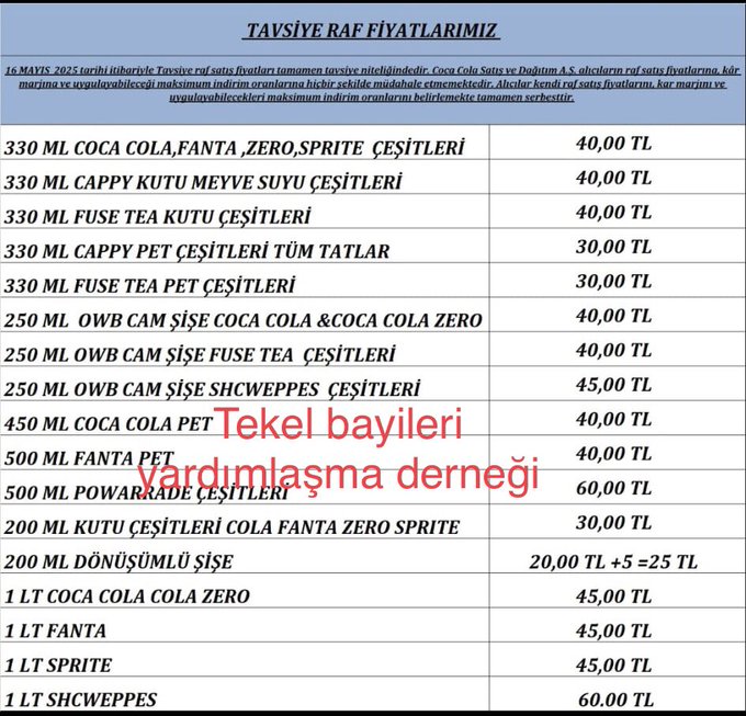 Gazlı Içecek Zam