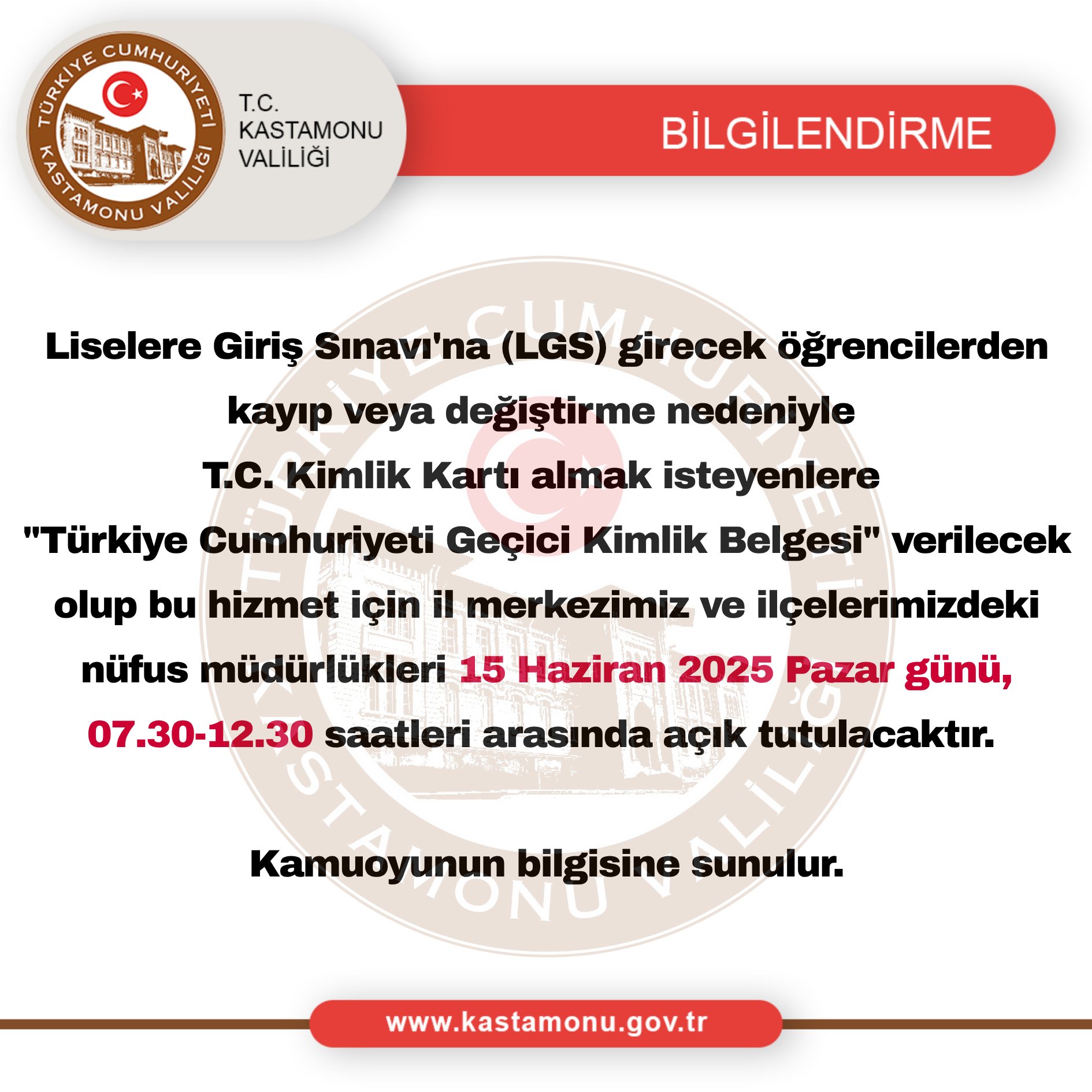 Kastamonu Valiliği Duyurdu Lgs Günü Nüfus Müdürlükleri Açık Olacak