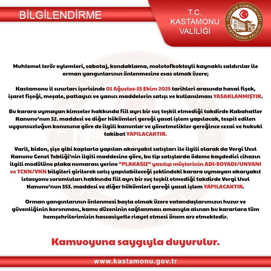 Kastamonu Valiliği'nden Kritik Açıklama Satışı Ve Kullanımı Yasaklandı! 12