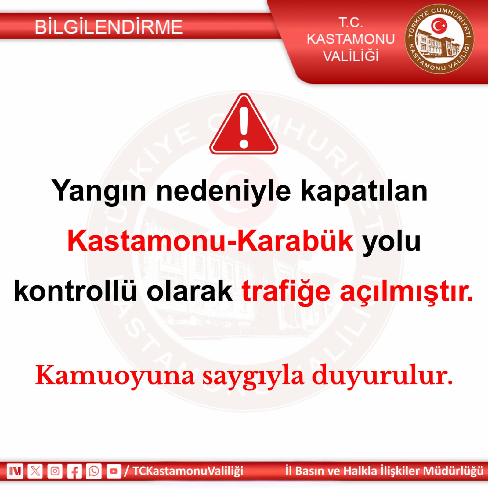 Kastamonu Karabük Kara Yolunda Ulaşım Yeniden Sağlandı
