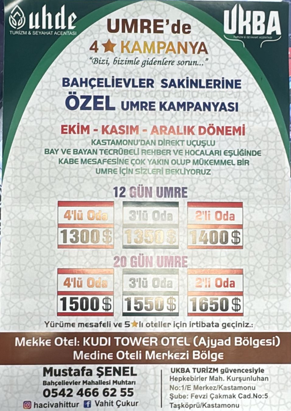 Taşköprü’den Kutsal Topraklara Muhtar Şenel’den Umre Yolculuğuna Davet Var!