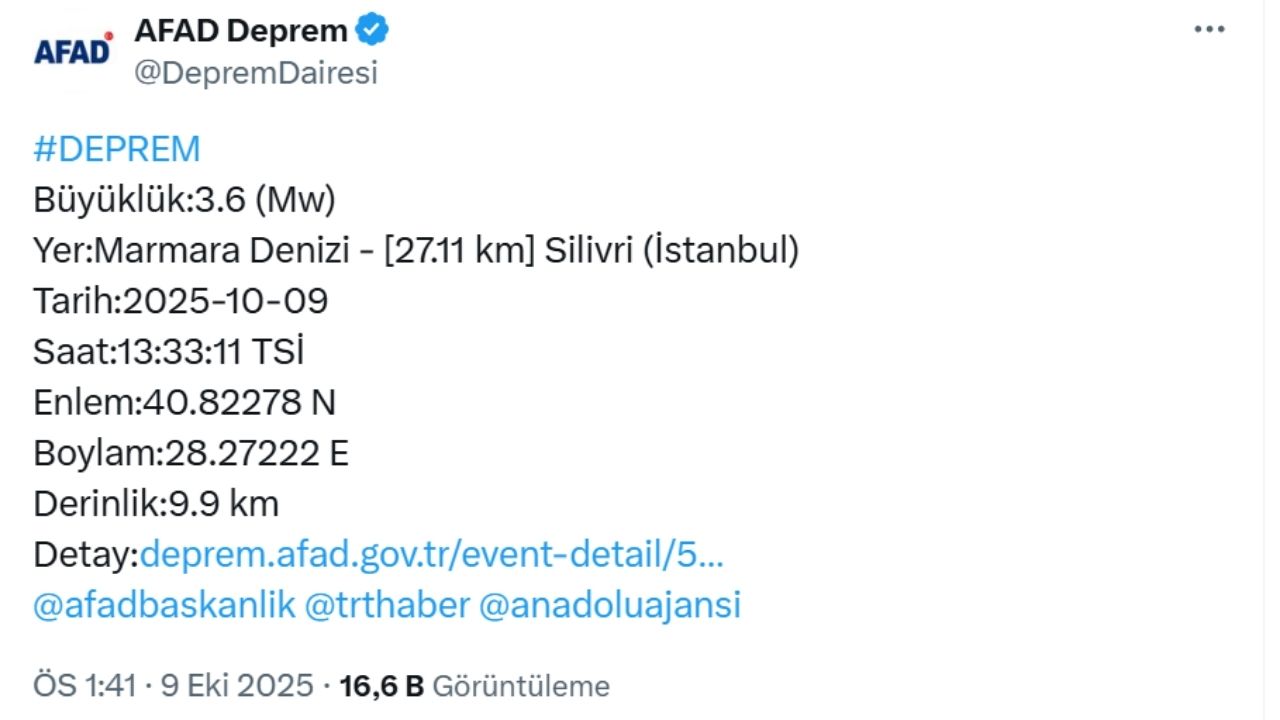 Afad Duyurdu İstanbul Açıklarında 3,6’Lık Deprem (2)