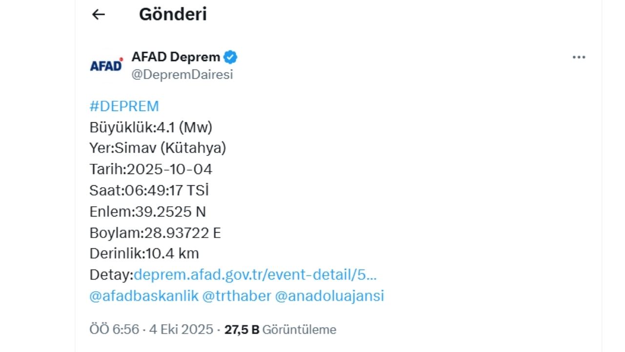 Son Dakika 4 1 Büyüklüğünde Deprem!